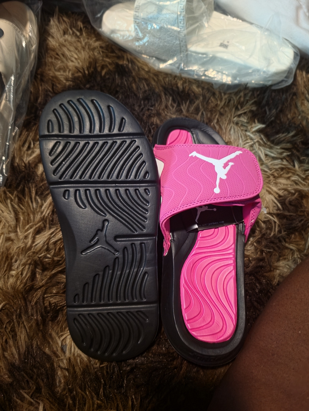 Jordan Kids Pink and Black Adjustable Slide Sandals